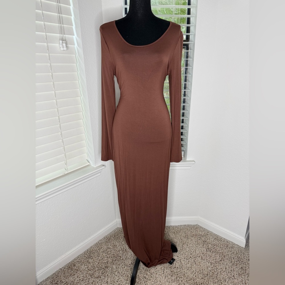 SHEIN Chocolate Long Sleeve Maxi Dress